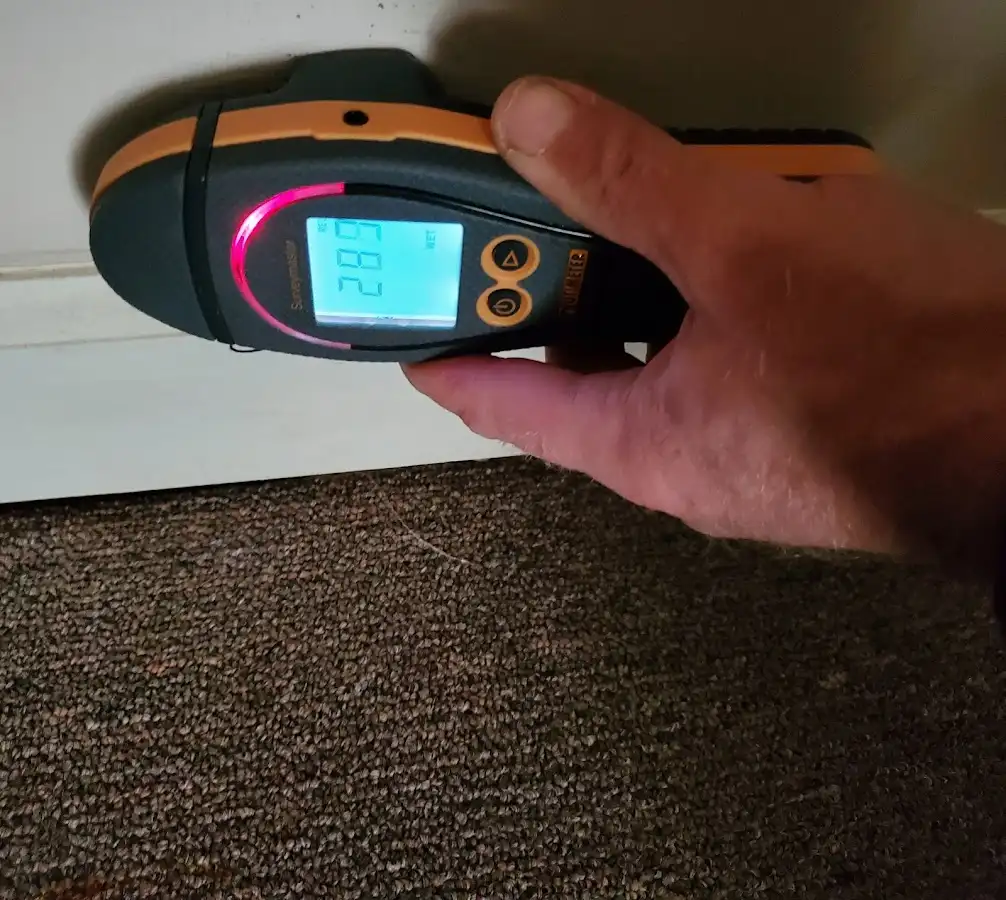 Moisture detection at baseboard during Burst Pipe Cleanup in Oradell
